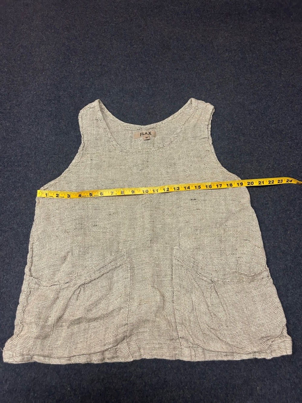 Flax Blousy Black Cream 100% Linen Tank Top Pockets Size M - Picture 6 of 7